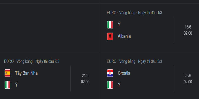 Lịch thi đấu của đội tuyển bóng đá quốc gia Ý tại Euro 2024