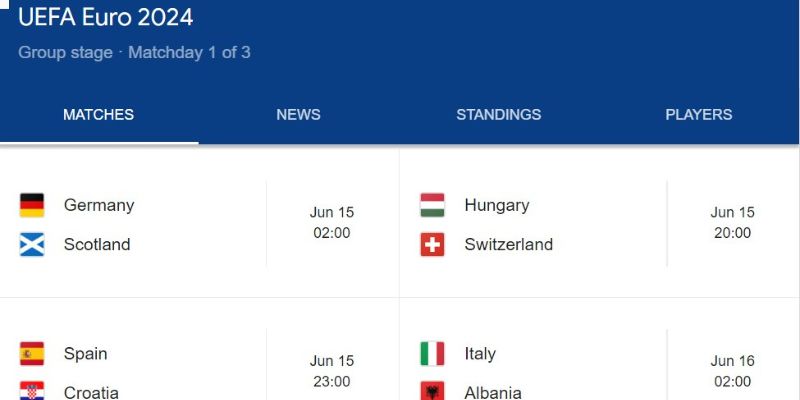 Update lịch thi đấu EURO 2024 đầy đủ nhất